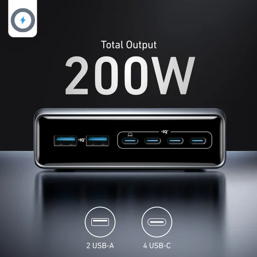 Alternative view of شارژر رومیزی 200 واتی انکر پرایم Anker Prime Charger (200W, 6 Ports, GaN) – مدل A2683